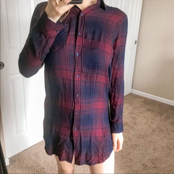 Rails Dresses & Skirts - Rails Bianca Plaid Shirt Dress Flannel Burgundy Navy XS
